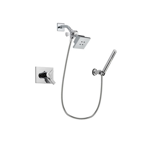 Delta Vero Chrome Finish Dual Control Shower Faucet System Package with Square Showerhead and Modern Handheld Shower Spray with Wall Bracket and Hose Includes Rough-in Valve DSP0064V