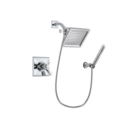 Delta Dryden Chrome Finish Thermostatic Shower Faucet System Package with 6.5-inch Square Rain Showerhead and Modern Handheld Shower Spray with Wall Bracket and Hose Includes Rough-in Valve DSP0065V