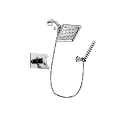 Delta Vero Chrome Finish Thermostatic Shower Faucet System Package with 6.5-inch Square Rain Showerhead and Modern Handheld Shower Spray with Wall Bracket and Hose Includes Rough-in Valve DSP0068V