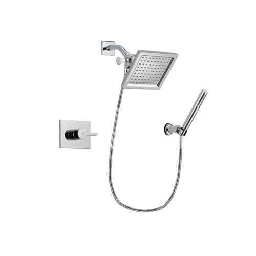 Delta Vero Chrome Finish Shower Faucet System Package with 6.5-inch Square Rain Showerhead and Modern Handheld Shower Spray with Wall Bracket and Hose Includes Rough-in Valve DSP0073V