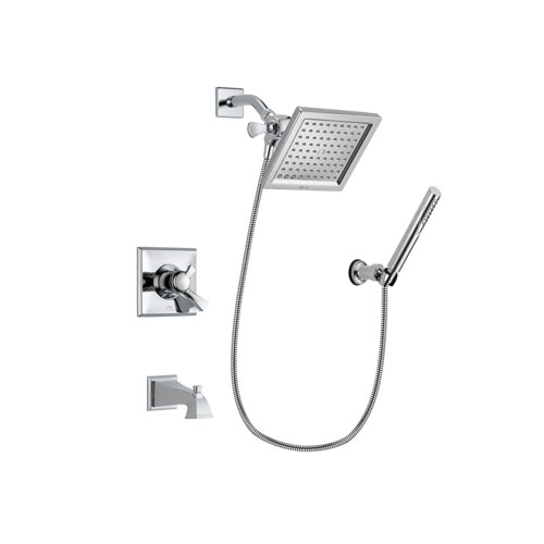 Delta Dryden Chrome Finish Dual Control Tub and Shower Faucet System Package with 6.5-inch Square Rain Showerhead and Modern Handheld Shower Spray with Wall Bracket and Hose Includes Rough-in Valve and Tub Spout DSP0077V