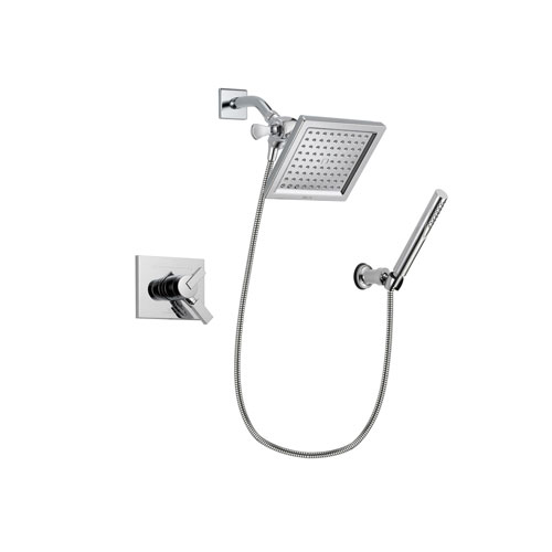 Delta Vero Chrome Finish Dual Control Shower Faucet System Package with 6.5-inch Square Rain Showerhead and Modern Handheld Shower Spray with Wall Bracket and Hose Includes Rough-in Valve DSP0080V