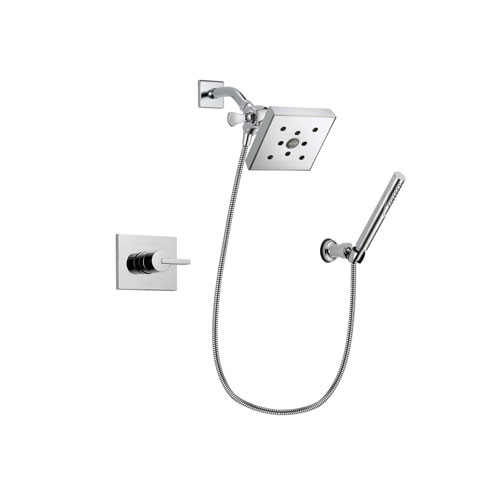 Delta Vero Chrome Finish Shower Faucet System Package with Square Shower Head and Modern Handheld Shower Spray with Wall Bracket and Hose Includes Rough-in Valve DSP0089V