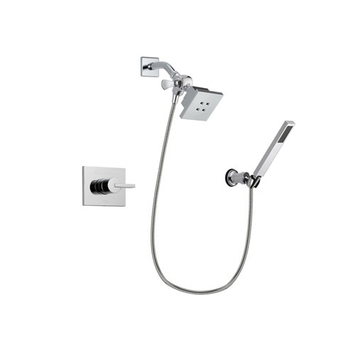 Delta Vero Chrome Finish Shower Faucet System Package with Square Showerhead and Modern Handheld Shower Spray with Wall Bracket and Hose Includes Rough-in Valve DSP0105V