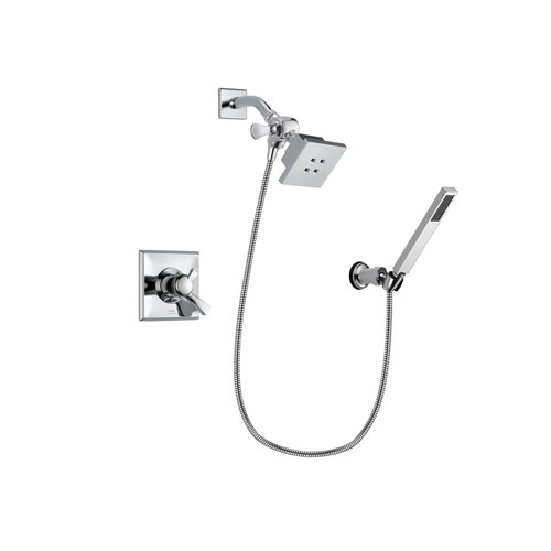 Delta Dryden Chrome Finish Dual Control Shower Faucet System Package with Square Showerhead and Modern Handheld Shower Spray with Wall Bracket and Hose Includes Rough-in Valve DSP0110V