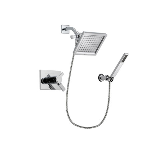 Delta Vero Chrome Finish Thermostatic Shower Faucet System Package with 6.5-inch Square Rain Showerhead and Modern Handheld Shower Spray with Wall Bracket and Hose Includes Rough-in Valve DSP0116V
