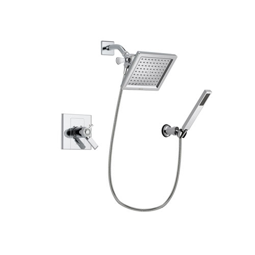 Delta Arzo Chrome Finish Thermostatic Shower Faucet System Package with 6.5-inch Square Rain Showerhead and Modern Handheld Shower Spray with Wall Bracket and Hose Includes Rough-in Valve DSP0117V