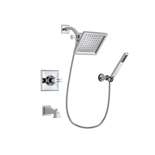 Delta Dryden Chrome Finish Tub and Shower Faucet System Package with 6.5-inch Square Rain Showerhead and Modern Handheld Shower Spray with Wall Bracket and Hose Includes Rough-in Valve and Tub Spout DSP0119V