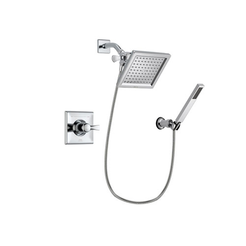 Delta Dryden Chrome Finish Shower Faucet System Package with 6.5-inch Square Rain Showerhead and Modern Handheld Shower Spray with Wall Bracket and Hose Includes Rough-in Valve DSP0120V