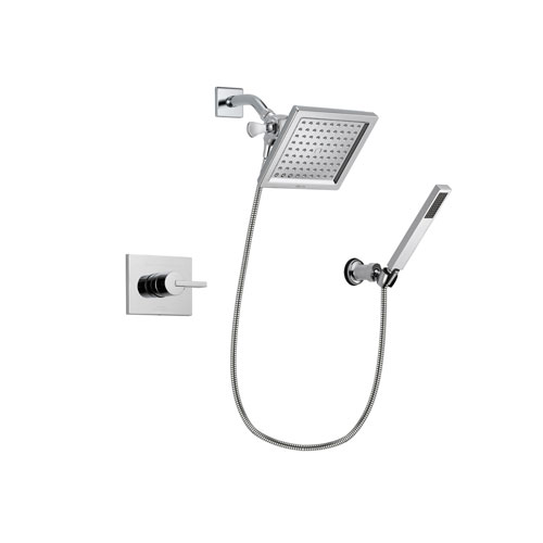 Delta Vero Chrome Finish Shower Faucet System Package with 6.5-inch Square Rain Showerhead and Modern Handheld Shower Spray with Wall Bracket and Hose Includes Rough-in Valve DSP0121V