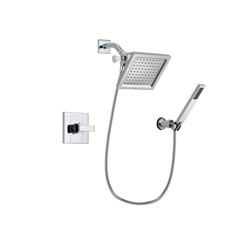 Delta Arzo Chrome Finish Shower Faucet System Package with 6.5-inch Square Rain Showerhead and Modern Handheld Shower Spray with Wall Bracket and Hose Includes Rough-in Valve DSP0124V