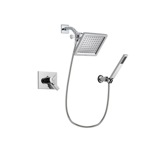 Delta Vero Chrome Finish Dual Control Shower Faucet System Package with 6.5-inch Square Rain Showerhead and Modern Handheld Shower Spray with Wall Bracket and Hose Includes Rough-in Valve DSP0128V