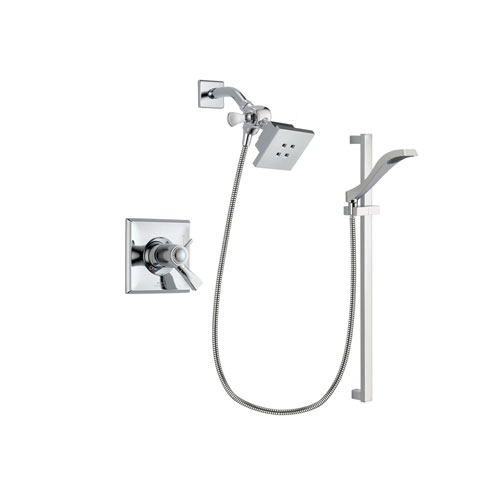 Delta Dryden Chrome Finish Thermostatic Shower Faucet System Package with Square Showerhead and Wall Mount Slide Bar with Handheld Shower Spray Includes Rough-in Valve DSP0145V