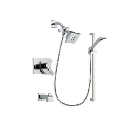 Delta Vero Chrome Finish Thermostatic Tub and Shower Faucet System Package with Square Showerhead and Wall Mount Slide Bar with Handheld Shower Spray Includes Rough-in Valve and Tub Spout DSP0147V
