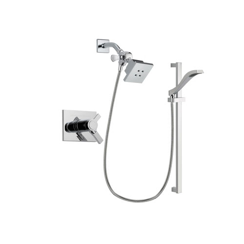 Delta Vero Chrome Finish Thermostatic Shower Faucet System Package with Square Showerhead and Wall Mount Slide Bar with Handheld Shower Spray Includes Rough-in Valve DSP0148V
