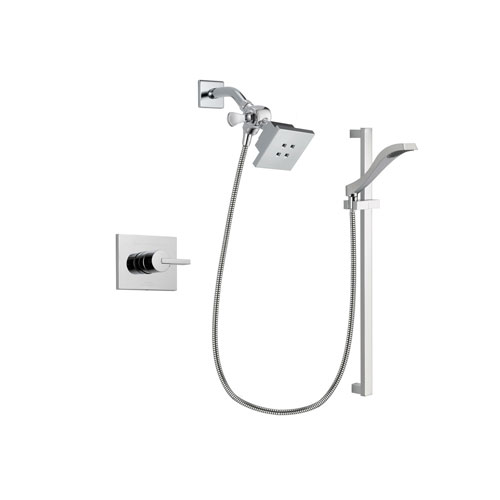 Delta Vero Chrome Finish Shower Faucet System Package with Square Showerhead and Wall Mount Slide Bar with Handheld Shower Spray Includes Rough-in Valve DSP0153V