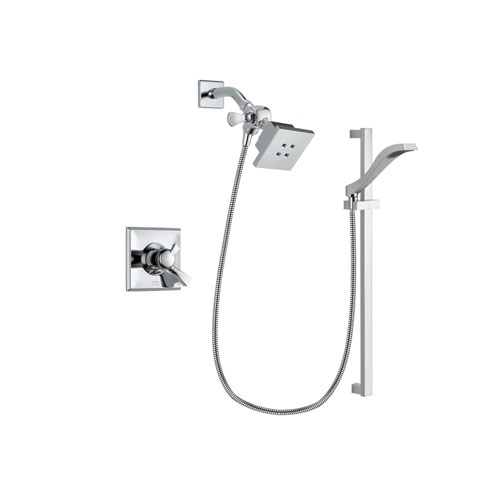 Delta Dryden Chrome Finish Dual Control Shower Faucet System Package with Square Showerhead and Wall Mount Slide Bar with Handheld Shower Spray Includes Rough-in Valve DSP0158V