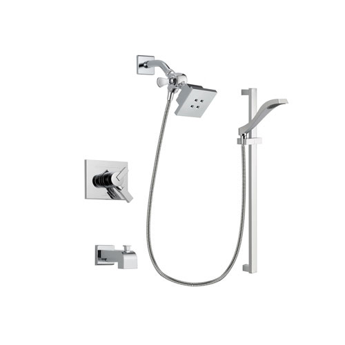 Delta Vero Chrome Finish Dual Control Tub and Shower Faucet System Package with Square Showerhead and Wall Mount Slide Bar with Handheld Shower Spray Includes Rough-in Valve and Tub Spout DSP0159V