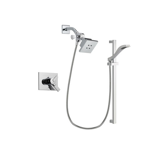 Delta Vero Chrome Finish Dual Control Shower Faucet System Package with Square Showerhead and Wall Mount Slide Bar with Handheld Shower Spray Includes Rough-in Valve DSP0160V