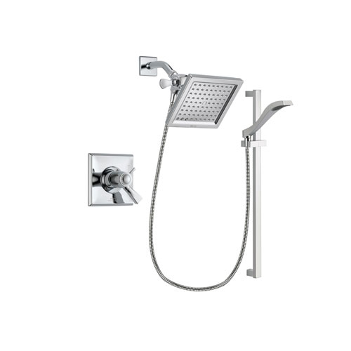 Delta Dryden Chrome Finish Thermostatic Shower Faucet System Package with 6.5-inch Square Rain Showerhead and Wall Mount Slide Bar with Handheld Shower Spray Includes Rough-in Valve DSP0161V