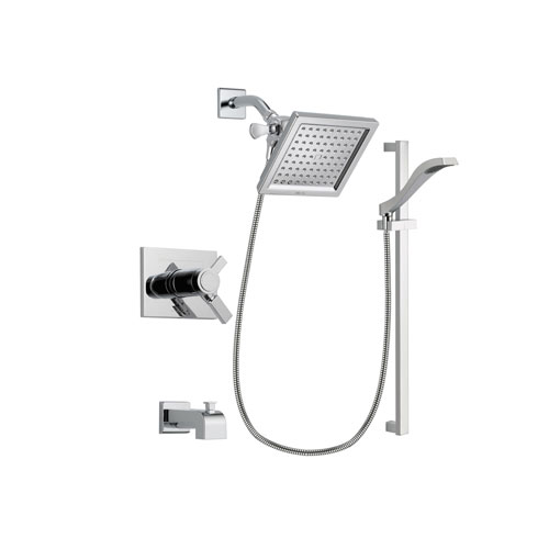 Delta Vero Chrome Finish Thermostatic Tub and Shower Faucet System Package with 6.5-inch Square Rain Showerhead and Wall Mount Slide Bar with Handheld Shower Spray Includes Rough-in Valve and Tub Spout DSP0163V