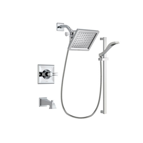 Delta Dryden Chrome Finish Tub and Shower Faucet System Package with 6.5-inch Square Rain Showerhead and Wall Mount Slide Bar with Handheld Shower Spray Includes Rough-in Valve and Tub Spout DSP0167V