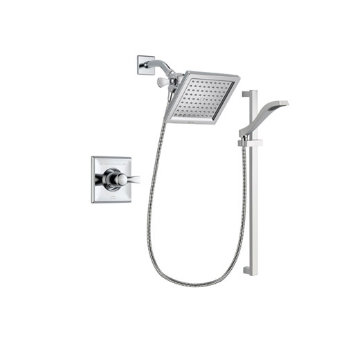 Delta Dryden Chrome Finish Shower Faucet System Package with 6.5-inch Square Rain Showerhead and Wall Mount Slide Bar with Handheld Shower Spray Includes Rough-in Valve DSP0168V