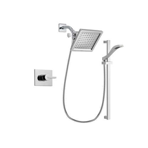 Delta Vero Chrome Finish Shower Faucet System Package with 6.5-inch Square Rain Showerhead and Wall Mount Slide Bar with Handheld Shower Spray Includes Rough-in Valve DSP0169V