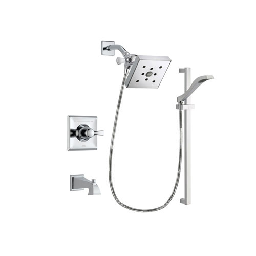 Delta Dryden Chrome Finish Tub and Shower Faucet System Package with Square Shower Head and Wall Mount Slide Bar with Handheld Shower Spray Includes Rough-in Valve and Tub Spout DSP0183V