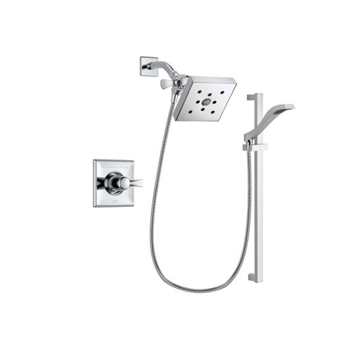 Delta Dryden Chrome Finish Shower Faucet System Package with Square Shower Head and Wall Mount Slide Bar with Handheld Shower Spray Includes Rough-in Valve DSP0184V