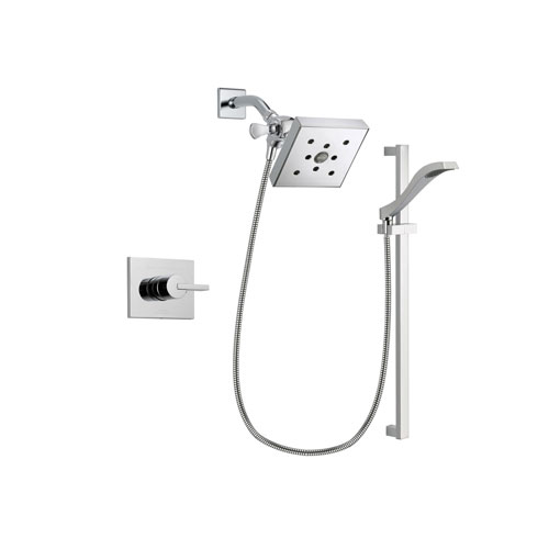 Delta Vero Chrome Finish Shower Faucet System Package with Square Shower Head and Wall Mount Slide Bar with Handheld Shower Spray Includes Rough-in Valve DSP0185V