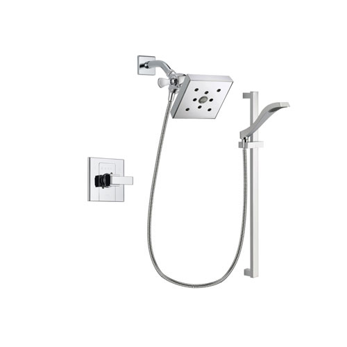 Delta Arzo Chrome Finish Shower Faucet System Package with Square Shower Head and Wall Mount Slide Bar with Handheld Shower Spray Includes Rough-in Valve DSP0188V