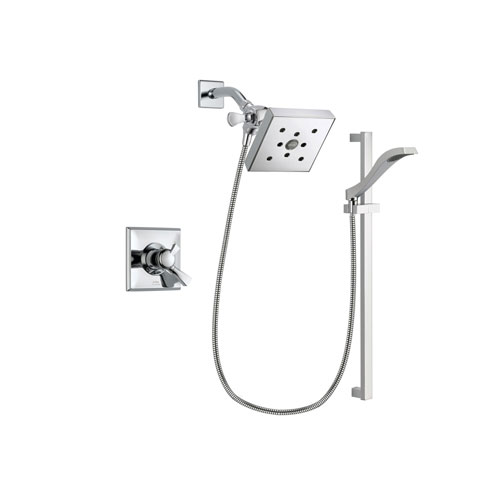 Delta Dryden Chrome Finish Dual Control Shower Faucet System Package with Square Shower Head and Wall Mount Slide Bar with Handheld Shower Spray Includes Rough-in Valve DSP0190V