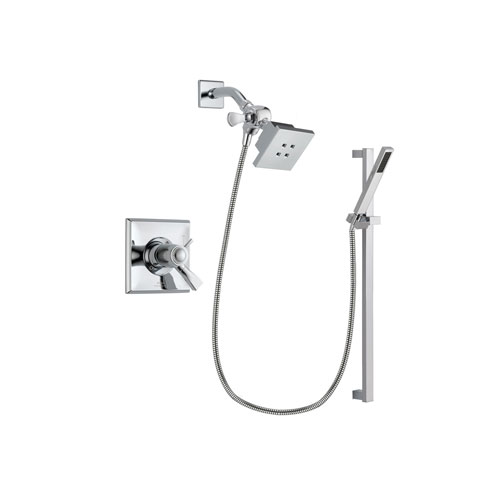 Delta Dryden Chrome Finish Thermostatic Shower Faucet System Package with Square Showerhead and Modern Square Wall Mount Slide Bar with Handheld Shower Spray Includes Rough-in Valve DSP0193V