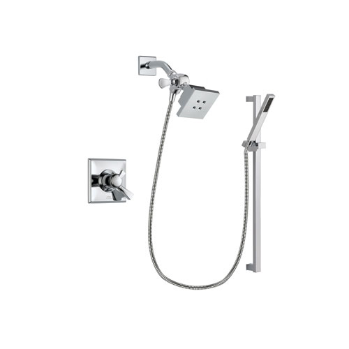Delta Dryden Chrome Finish Dual Control Shower Faucet System Package with Square Showerhead and Modern Square Wall Mount Slide Bar with Handheld Shower Spray Includes Rough-in Valve DSP0206V