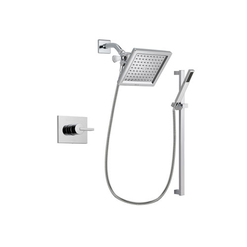 Delta Vero Chrome Finish Shower Faucet System Package with 6.5-inch Square Rain Showerhead and Modern Square Wall Mount Slide Bar with Handheld Shower Spray Includes Rough-in Valve DSP0217V