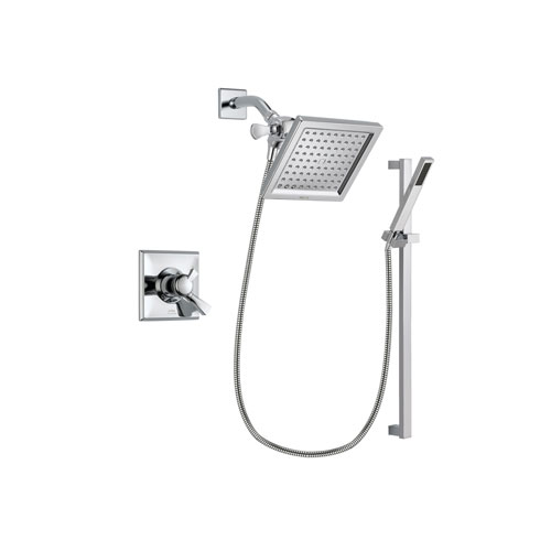 Delta Dryden Chrome Finish Dual Control Shower Faucet System Package with 6.5-inch Square Rain Showerhead and Modern Square Wall Mount Slide Bar with Handheld Shower Spray Includes Rough-in Valve DSP0222V