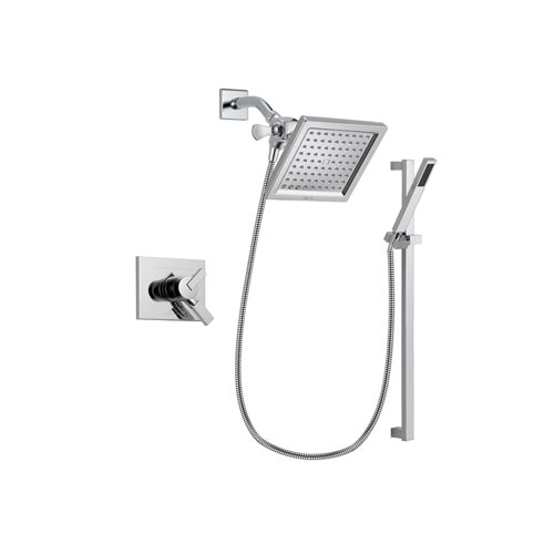 Delta Vero Chrome Finish Dual Control Shower Faucet System Package with 6.5-inch Square Rain Showerhead and Modern Square Wall Mount Slide Bar with Handheld Shower Spray Includes Rough-in Valve DSP0224V