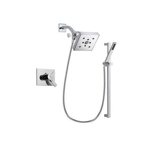 Delta Vero Chrome Finish Dual Control Shower Faucet System Package with Square Shower Head and Modern Square Wall Mount Slide Bar with Handheld Shower Spray Includes Rough-in Valve DSP0240V
