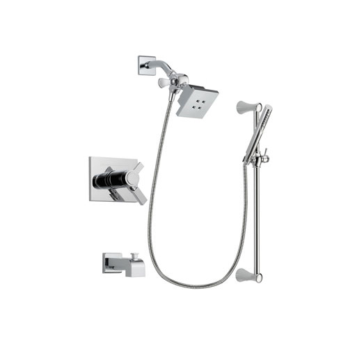 Delta Vero Chrome Finish Thermostatic Tub and Shower Faucet System Package with Square Showerhead and Modern Wall Mount Slide Bar with Handheld Shower Spray Includes Rough-in Valve and Tub Spout DSP0243V