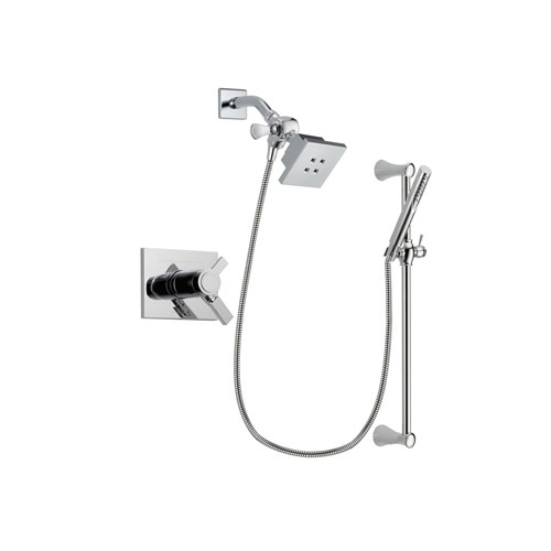 Delta Vero Chrome Finish Thermostatic Shower Faucet System Package with Square Showerhead and Modern Wall Mount Slide Bar with Handheld Shower Spray Includes Rough-in Valve DSP0244V