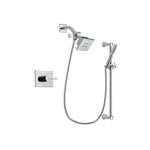 Delta Vero Chrome Finish Shower Faucet System Package with Square Showerhead and Modern Wall Mount Slide Bar with Handheld Shower Spray Includes Rough-in Valve DSP0249V