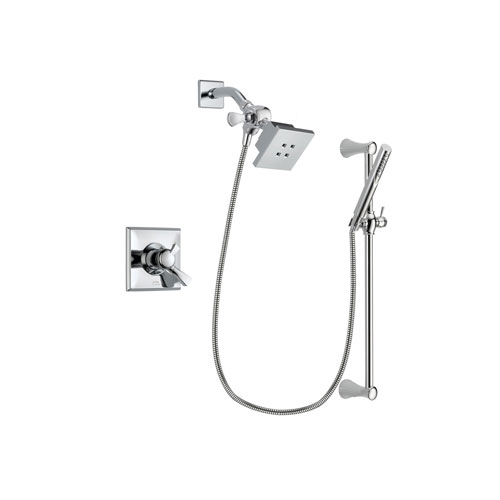 Delta Dryden Chrome Finish Dual Control Shower Faucet System Package with Square Showerhead and Modern Wall Mount Slide Bar with Handheld Shower Spray Includes Rough-in Valve DSP0254V