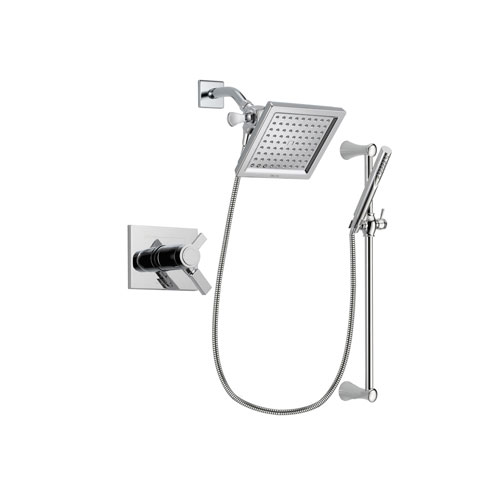 Delta Vero Chrome Finish Thermostatic Shower Faucet System Package with 6.5-inch Square Rain Showerhead and Modern Wall Mount Slide Bar with Handheld Shower Spray Includes Rough-in Valve DSP0260V