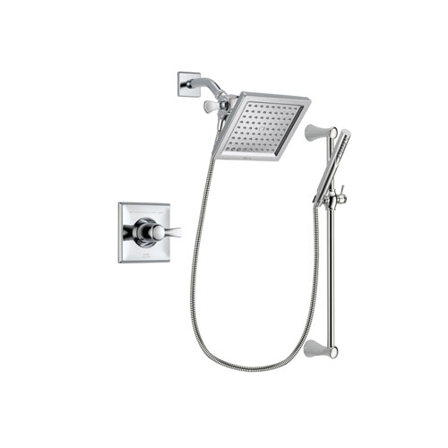 Delta Dryden Chrome Finish Shower Faucet System Package with 6.5-inch Square Rain Showerhead and Modern Wall Mount Slide Bar with Handheld Shower Spray Includes Rough-in Valve DSP0264V