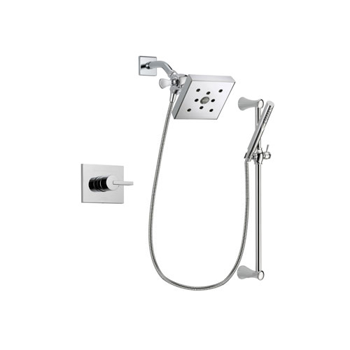 Delta Vero Chrome Finish Shower Faucet System Package with Square Shower Head and Modern Wall Mount Slide Bar with Handheld Shower Spray Includes Rough-in Valve DSP0281V