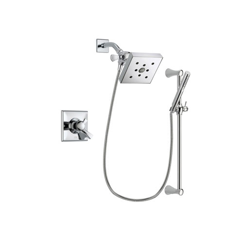 Delta Dryden Chrome Finish Dual Control Shower Faucet System Package with Square Shower Head and Modern Wall Mount Slide Bar with Handheld Shower Spray Includes Rough-in Valve DSP0286V