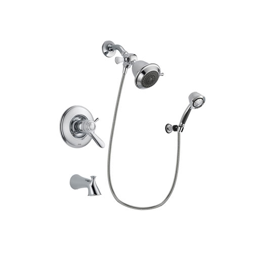 Delta Lahara Chrome Finish Thermostatic Tub and Shower Faucet System Package with Shower Head and 5-Spray Adjustable Wall Mount Hand Shower Includes Rough-in Valve and Tub Spout DSP0289V