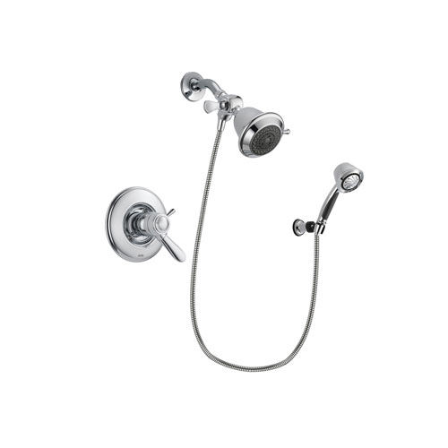 Delta Lahara Chrome Finish Thermostatic Shower Faucet System Package with Shower Head and 5-Spray Adjustable Wall Mount Hand Shower Includes Rough-in Valve DSP0290V