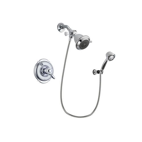 Delta Victorian Chrome Finish Thermostatic Shower Faucet System Package with Shower Head and 5-Spray Adjustable Wall Mount Hand Shower Includes Rough-in Valve DSP0292V